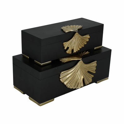 Metal, S/2 12/14 Black Gingko Boxes