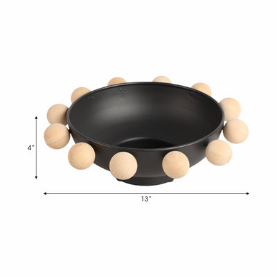 13 Bowl With Large Wooden Knobs, Black