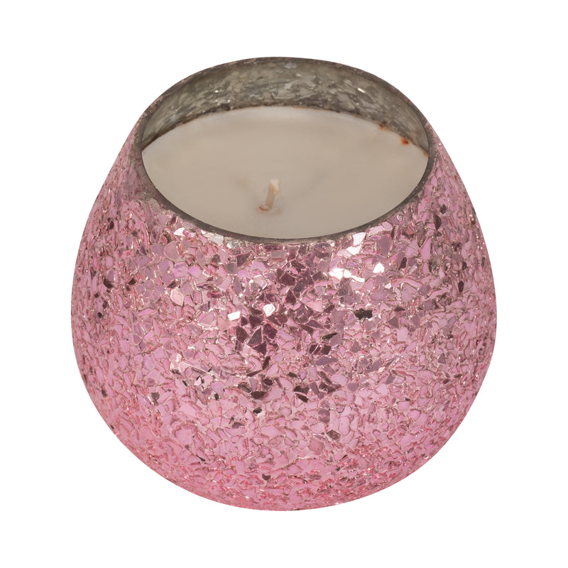 Glass, 5 17 Oz Crackled Scented Candle, Pink