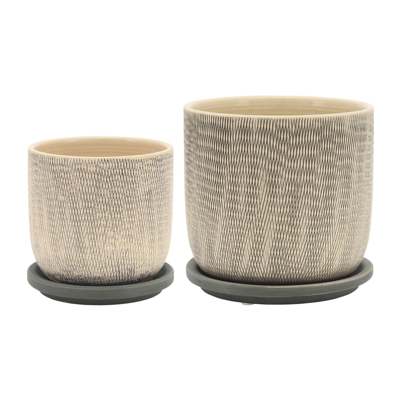 S/2 5/6 MESH PLANTER W/ SAUCER, GRAY