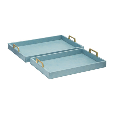 S/2 16/18L FAUX SNAKESKIN TRAYS, AQUA