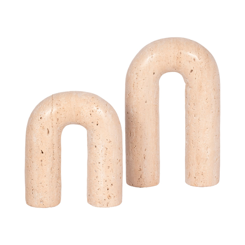 8 Rounded Travertine Arch Object, Tan