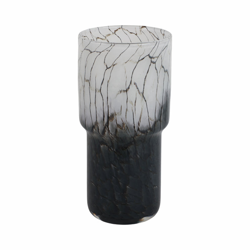 12x6 Abstract Glass Vase With Veining, White/blac