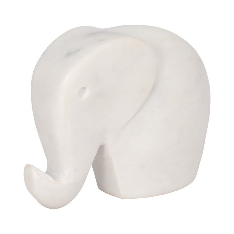 6 Trunk Up Marble Elephant, White