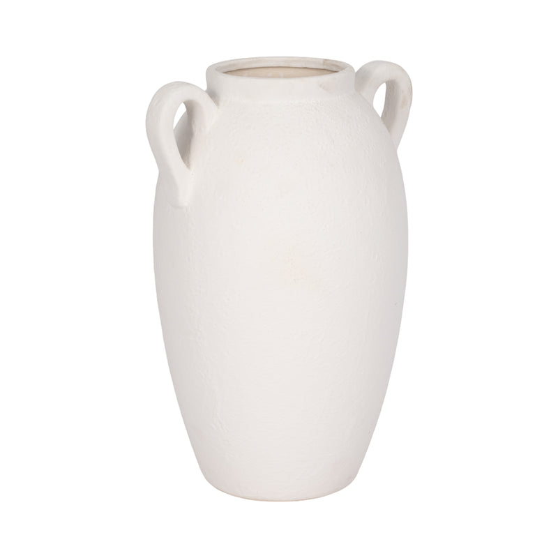 CER, 13 TEXTURED JUG W/ HANDLES, WHITE