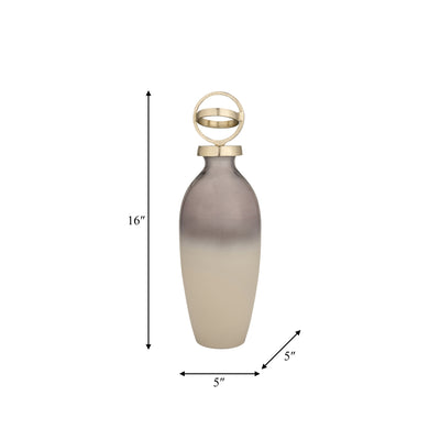 GLASS,16,BOTTLE W/SPHERE LID,WHITE/GOLD