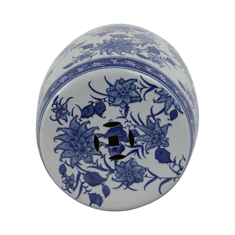 Cer,18 Pinwheel Flower Chinoiserie Stool,blu/wht