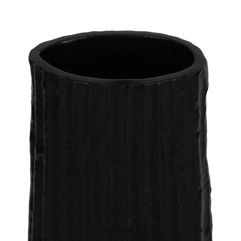 METAL, 48 RIBBED FLOOR VASE, BLACK