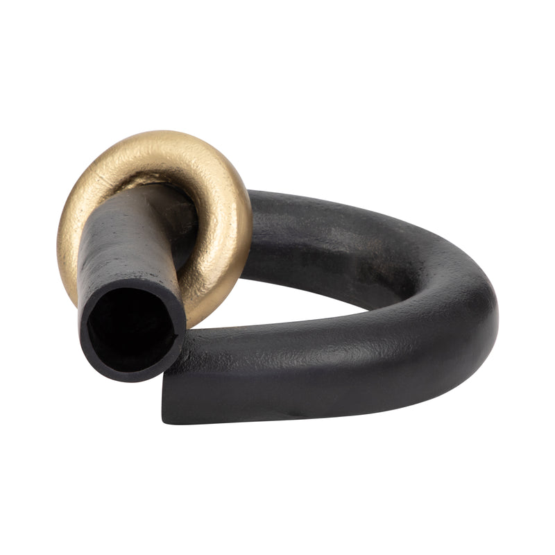 Metal, 9 Loop Vase W/ Gold Ring, Black/gold