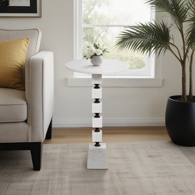 24 Stacked Marble Accent Table, White Kd