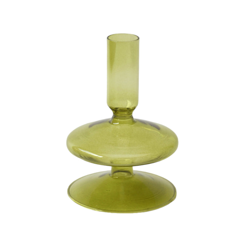 5 Vintage Glass Taper Candle Holder, Olive