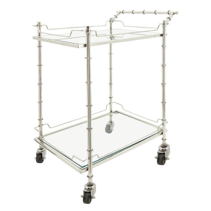 TWO TIER 30H ROLLING BAR CART, SILVER