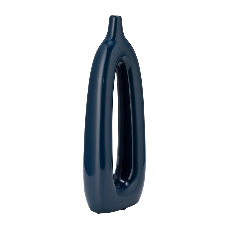 CER, 14H OPEN CUT-OUT VASE, BLUE