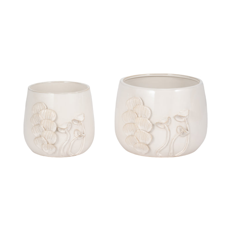 9 Mushroom Applique Planter, Ivory