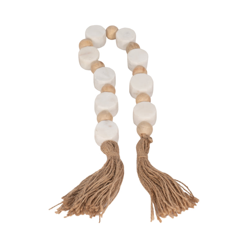 36 Marble And Wood Beads Garland, White/natural