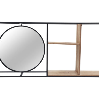 METAL/WOOD 34L WALL SHELF WITH MIRROR, BLACK/BROW