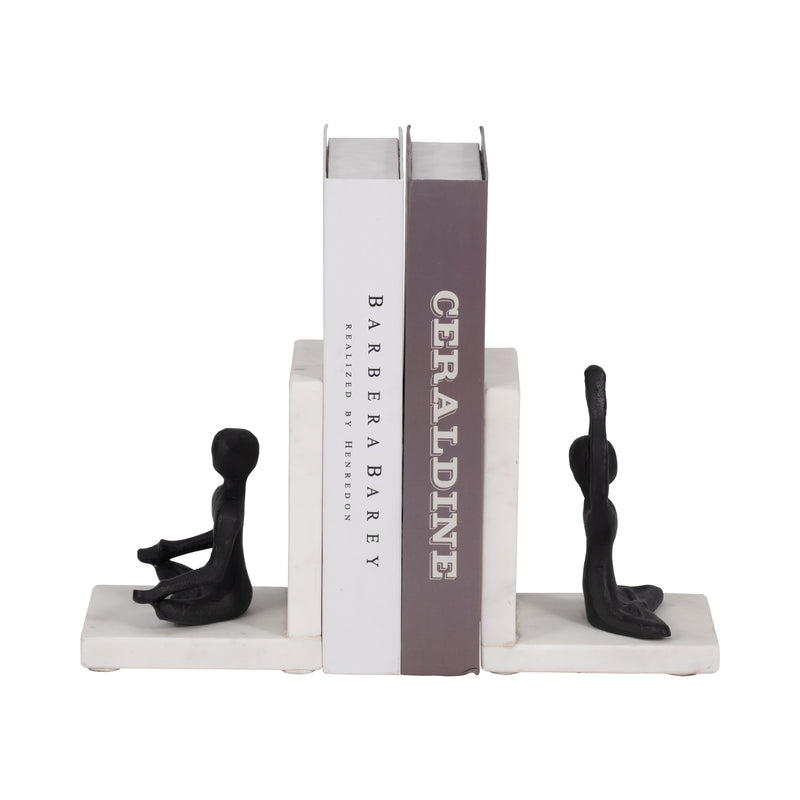 Metal, S/2 6 Yoga Ladies Bookends On Marble, Blk/