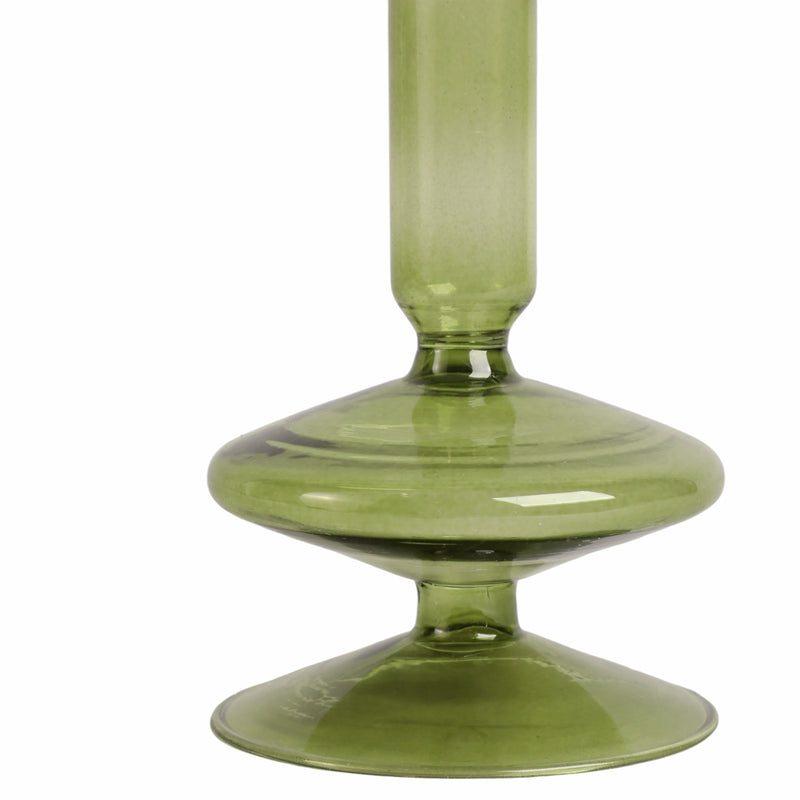 5 Vintage Glass Taper Candle Holder, Olive