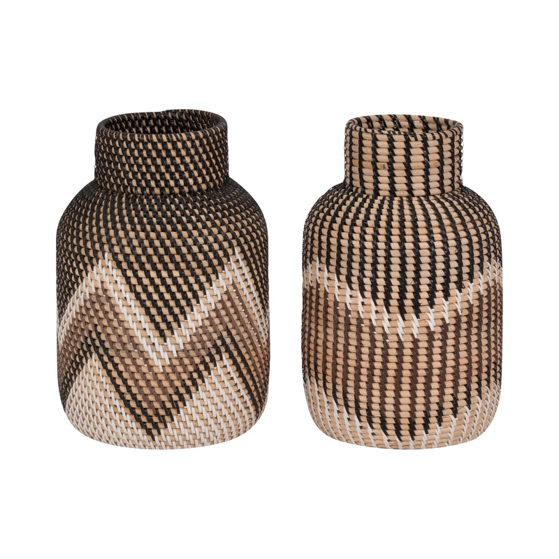 RATTAN, 13H WOVEN VASE, MULTI