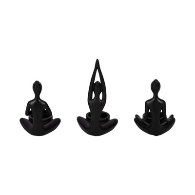 S/3, 7H RESIN YOGA WOMEN TEALIGHT HOLDER, BK