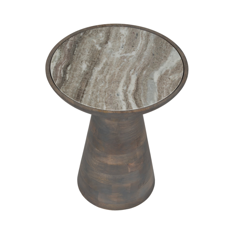 20 Wood Accent Table Baslana Marble Top, Grey