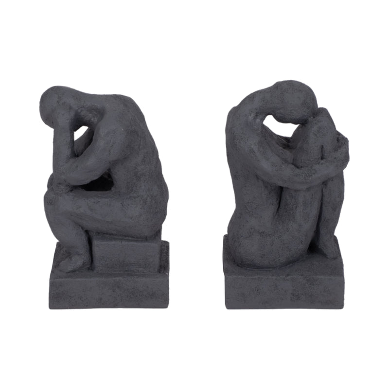 S/2 7 Thinking Man Bookends, Charcoal