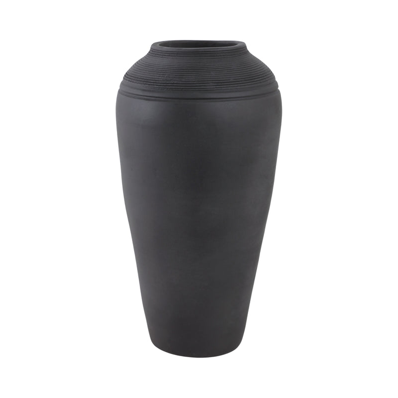 16x9 Terracotta Ribbed Floor Vase, Black