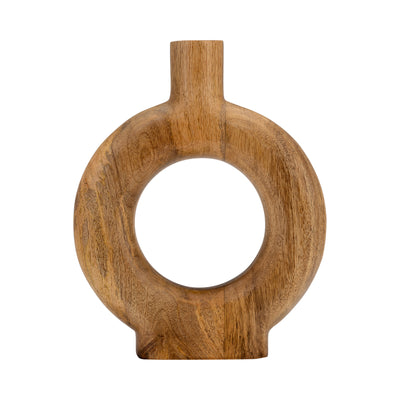 WOOD, 12H DONUT SHAPED VASE, BROWN