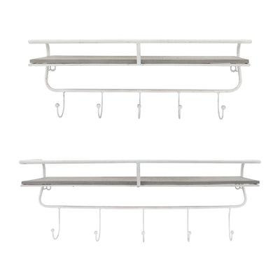 METAL/WOOD 20 5  HOOK WALL SHELF, WHITE/GRAY