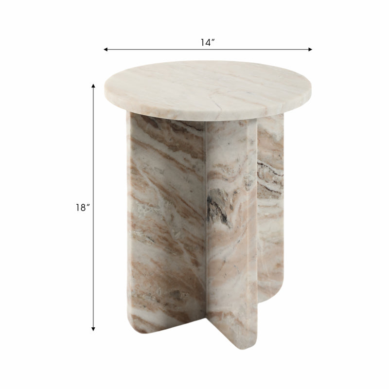 18 BELLISO SMALL ROUNDED MARBLE TABLE, BROWN