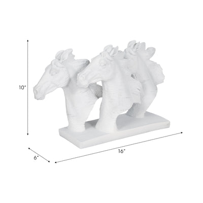 16 Horse Heads Sculpture Rough Texture, White