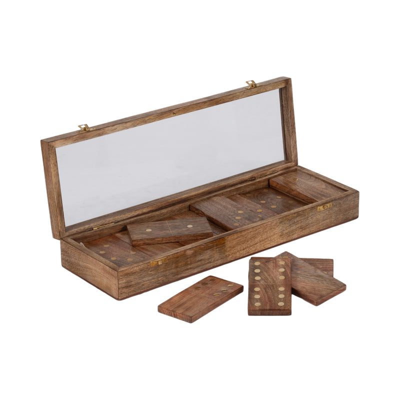 WOOD, 19X6 DOMINOES BOX, BROWN