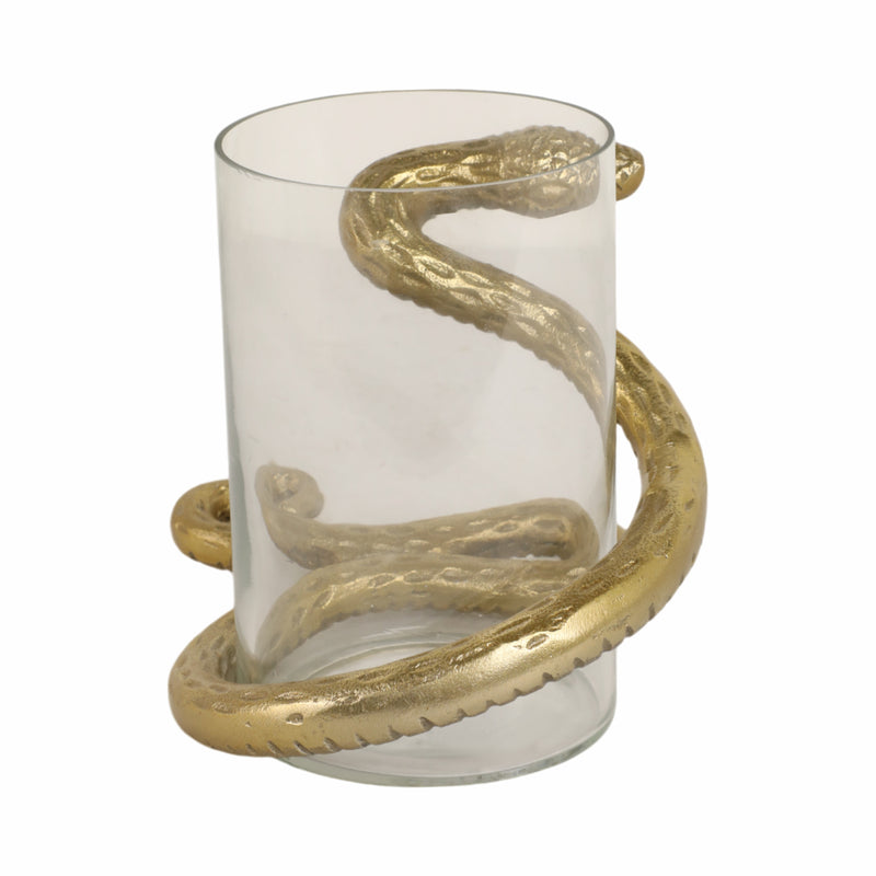 9 Snake Around Pillar Holder, Gold