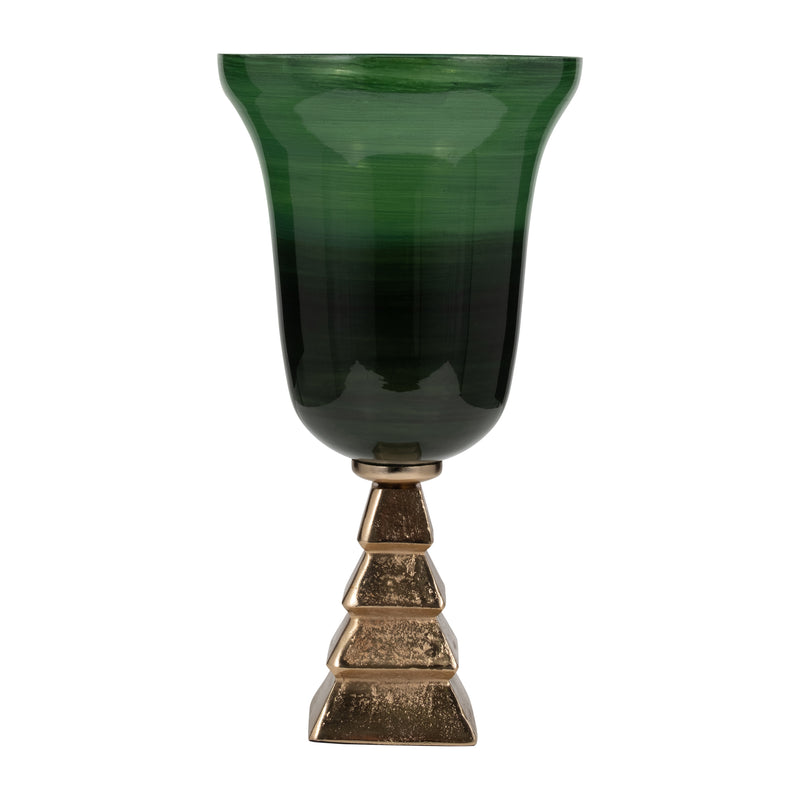 GLASS, 19 5TH AVE VASE ON STAND, GREEN/GOLD