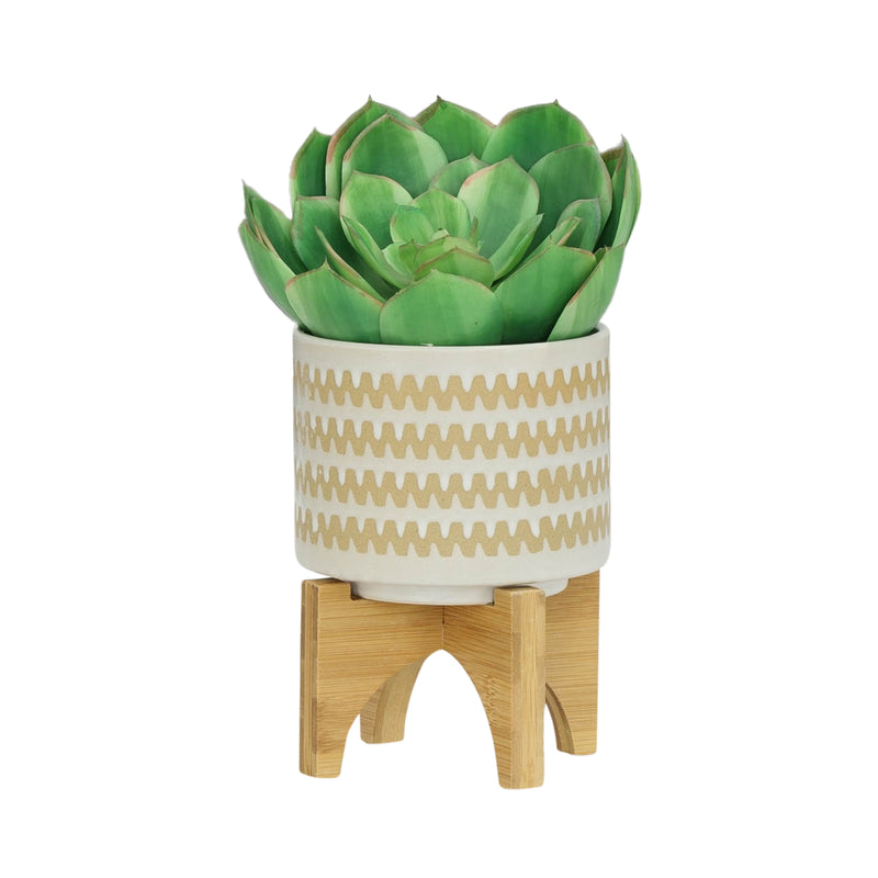 S/2 5/8 ZIG-ZAG PLANTER W/ STAND, WHITE