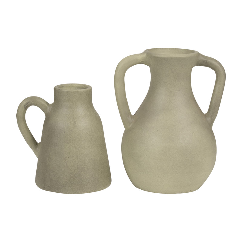 TERRACOTTA, 11 JUG VASE W/ HANDLES, SAGE GREEN