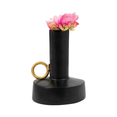 Metal, 7 Vase With Handle, Black/gold