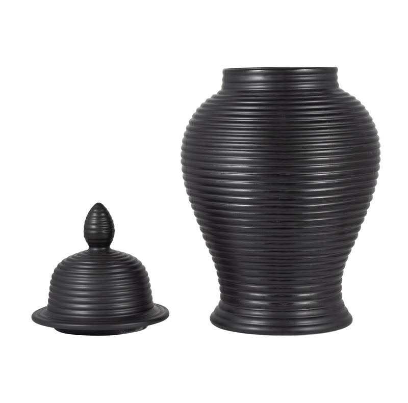 CER, 24 RIBBED TEMPLE JAR, BLACK