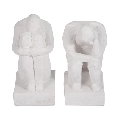 S/2 7 Thinking Man Bookends, White