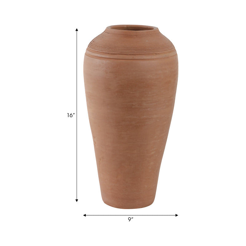 16x9 Terracotta Ribbed Floor Vase, Natural