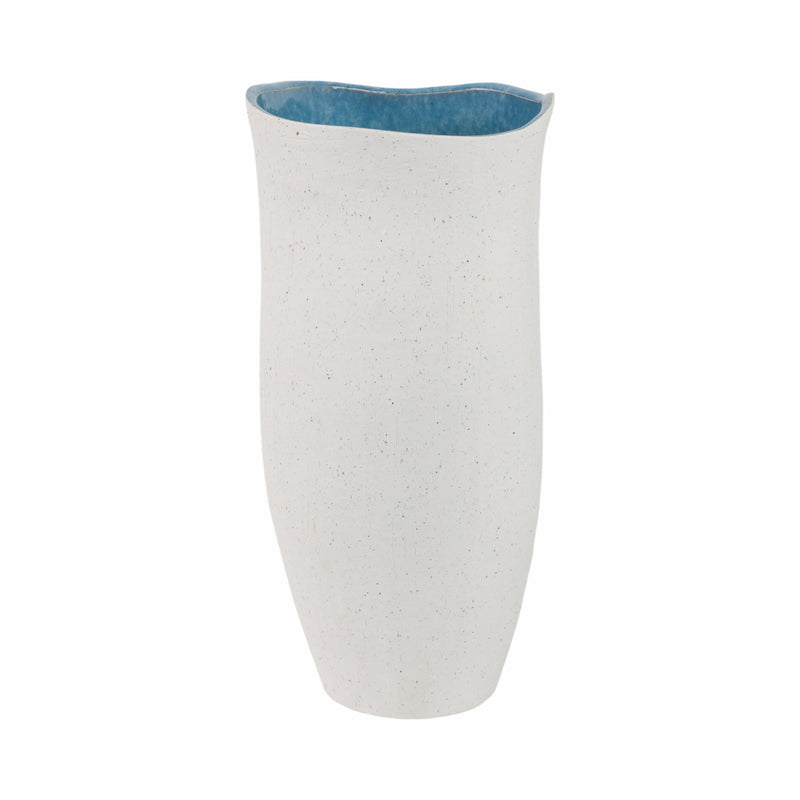 15x8 Textured Organic Vase Reactive Inside, White