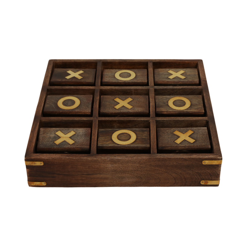 WOOD, 10X10 REVOLVING TIC TAC TOE, BROWN