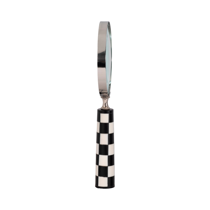 4 Checkerboard Handle Magnifying Glass, Black/whi