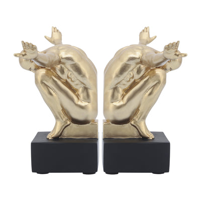 RESIN, S/2, 6''H,  MAN SCULPTURE BOOKEND, GOLD