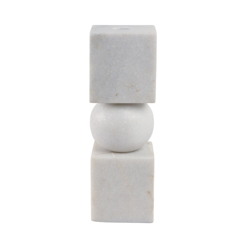 9x3 Chunky Marble Taper Holder, White