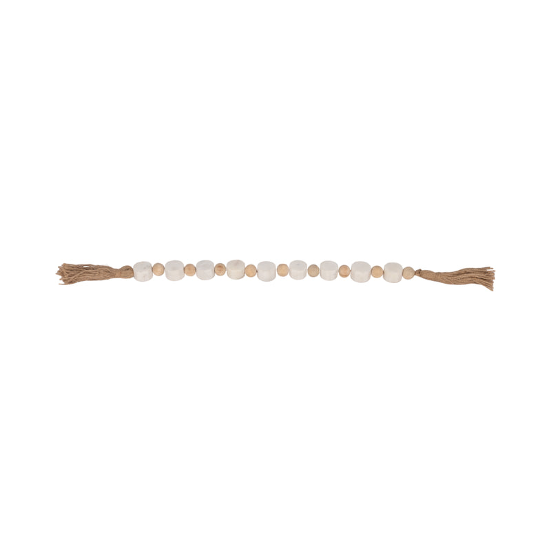 36 Marble And Wood Beads Garland, White/natural