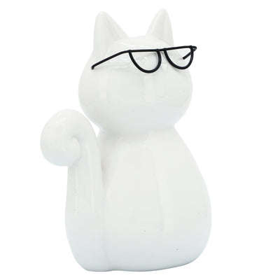 PORCELAIN, 8H CAT W/ GLASSES, WHITE