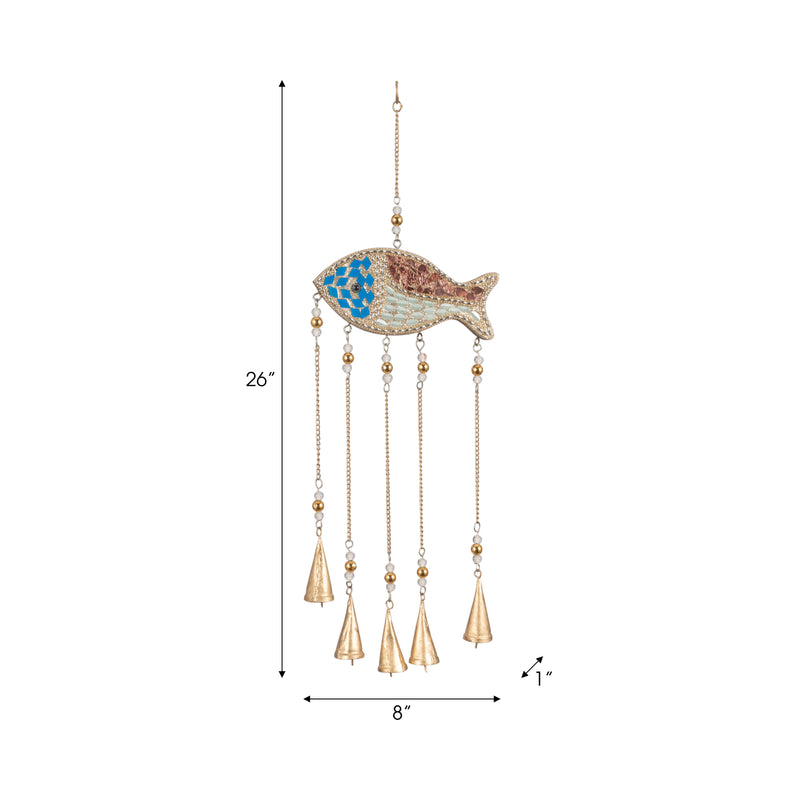 26 Mosaic Fish With Bells, Blue/gold