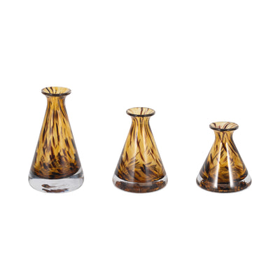 S/3 7/8/10 Veneta Brown Art Glass Bottles