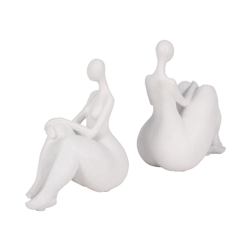 S/2 Sitting Ladies Bookends, White